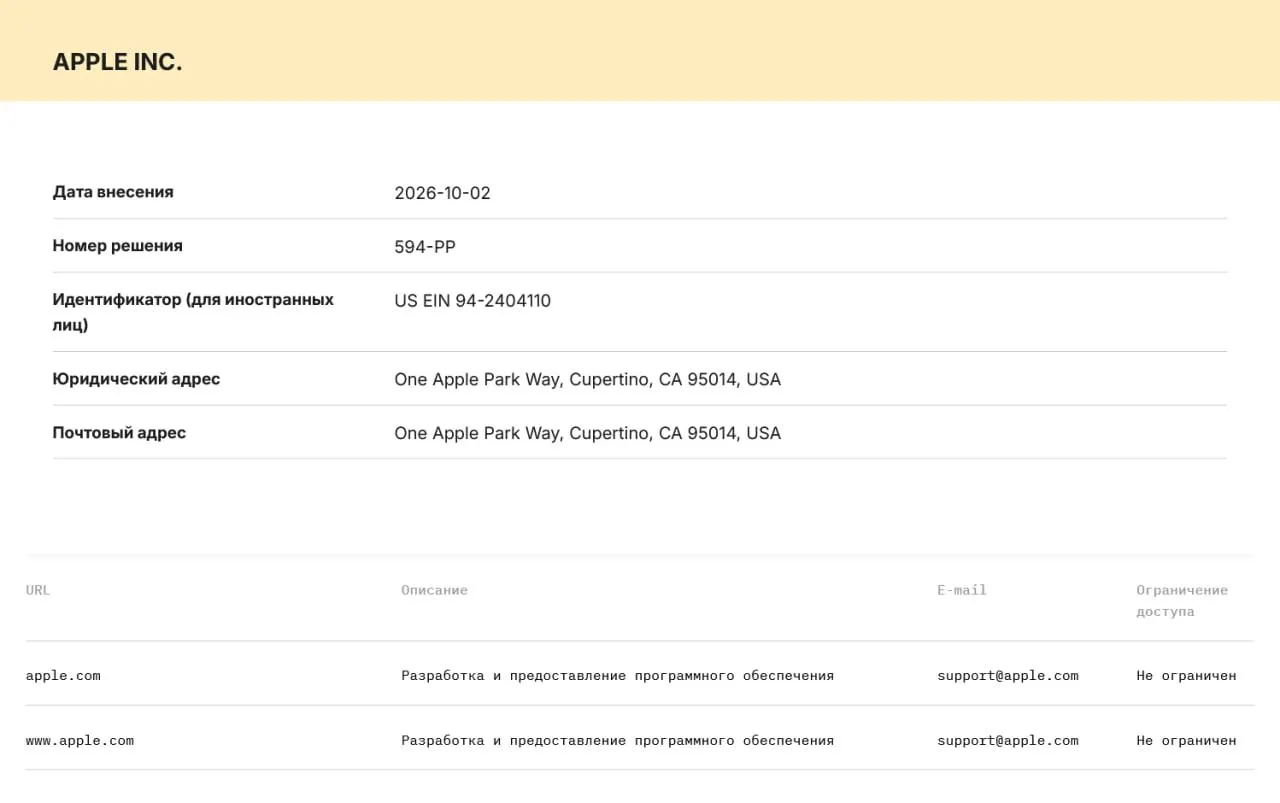 Российский регулятор включил Apple и Microsoft в реестр организаторов распространения информации, что обязывает сохранять данные пользователей на серверах в России и передавать их силовикам по запросу. За нарушения возможны штрафы и блокировки.